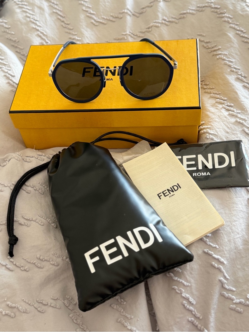 Fendi Navy Blue Round Sunglasses.